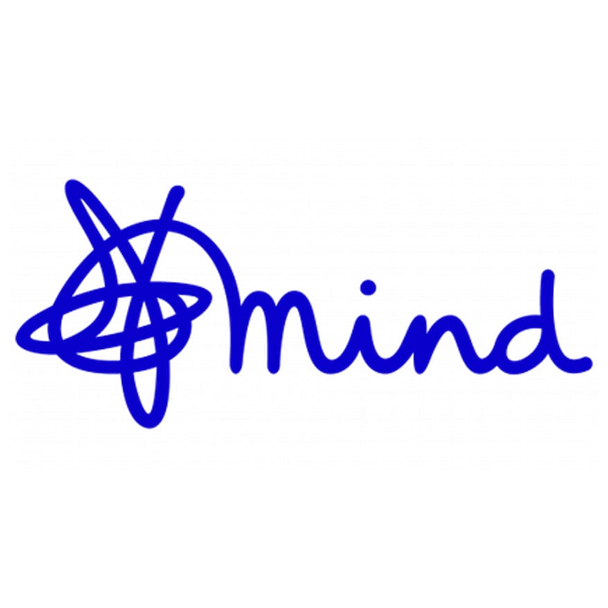 A blue logo with the word mind.