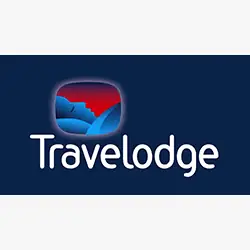 Travelodge logo on a blue background.