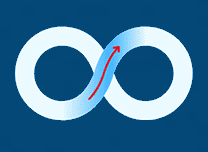 An infinity symbol on a blue background.