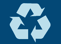 A recycling symbol on a blue background.