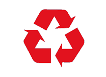 A red recycling symbol on a red background.