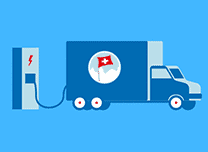 An illustration of a truck with a flag attached to it.